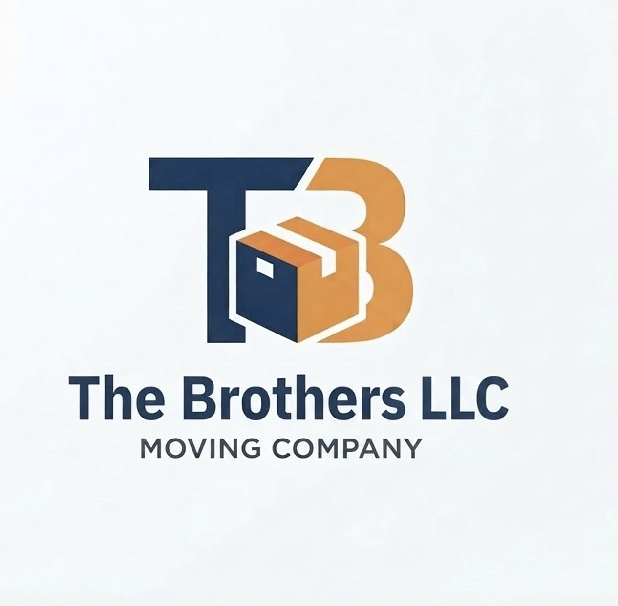 The Brothers LLC Moving Company logo, featuring navy and orange initials and a moving box